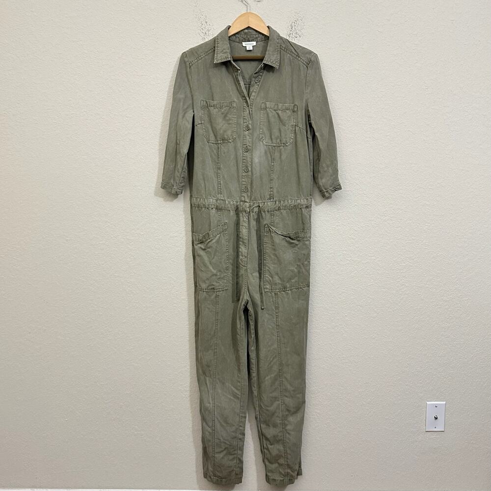 SUNDANCE Wayside Jumpsuit Olive Green Roll Tab Sleeve Utility Work
